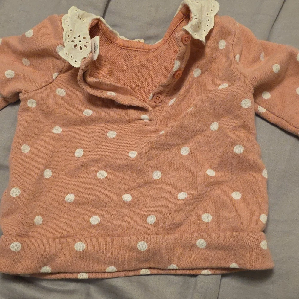 GAP Pink Kids Blouse with White Polka Dots and Lace Collar